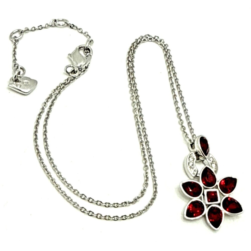 NWOT Swarovski Crystals Pear Red Siam Pendant Necklace w/ Clear Accents NEW 18" - Picture 4 of 13